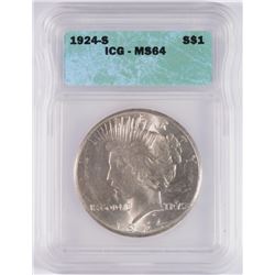 1924-S PEACE DOLLAR ICG MS-64 BLAST WHITE AND NICE!