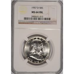1957-D FRANKLIN HALF DOLLAR, NGC MS-64 FBL