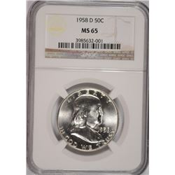 1958-D FRANKLIN HALF DOLLAR, NGC MS-65