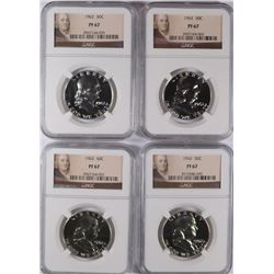 LOT OF ( 4 ) 1962 FRANKLIN HALF DOLLARS, NGC PROOF-67