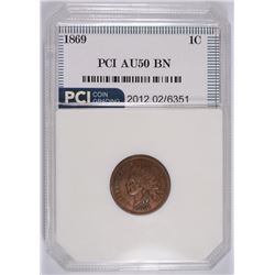 1869 INDIAN HEAD CENT, PCI AU-50 BROWN