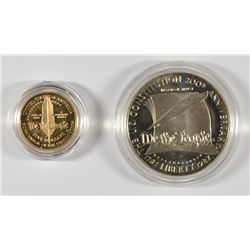 1987 2 PCS CONSTITUTION PROOF COMMEMORATIVE SET: $5.00 GOLD AND SILVER DOLLAR