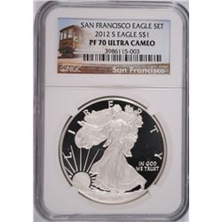 2012-S AMERICAN SILVER EAGLE, NGC MS-70 ULTRA CAMEO TROLLEY LABEL