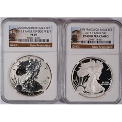 2012-S AMERICAN SILVER EAGLE SET, NGC REVERSE PROOF Pf-69 & PROOF-69 ULTRA CAMEO