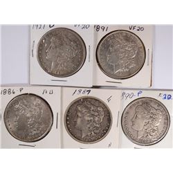 ( 5 ) MORGAN SILVER DOLLARS FINE OR BETTER: 1886, 1887, 1890, 1891 AND 1921-D