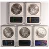 Image 2 : DEALER LOT OF ( 5 ) 2003 AMERICAN SILVER EAGLES, NGC MS-69!