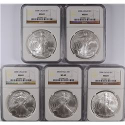 DEALER LOT OF ( 5 ) 2004 AMERICAN SILVER EAGLES, NGC MS-69!