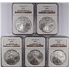 Image 1 : DEALER LOT OF ( 5 ) 2004 AMERICAN SILVER EAGLES, NGC MS-69!
