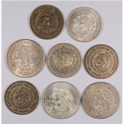 LOT OF 8 LARGE SILVER COINS FROM MEXICO, NICE