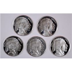 ( 5 ) 1/4 OUNCE .999 SILVER INDIAN/BUFFALO ROUNDS, UNCOMMON SIZE SILVER ROUNDS