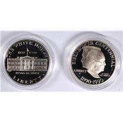 PROOF U.S COMMEM SILVER DOLLARS: ( 2 ) 1990 EISENHOWER & ( 2 )  1992 WHITE HOUSE