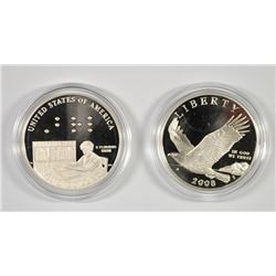 PROOF COMMEM. SILVER DOLLARS: 2008 BALD EAGLE & 2009 BRAILLE