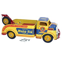 Toy truck, Wyandotte Moto-Fix Towcar, metal, missing 1 tire on winch, o/wise Exc cond, 14.5"L.