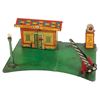 Image 1 : Toy, Marx Glendale Depot w/station, street light, crossing arm, etc., litho on tin, VG cond, 5.5"H x