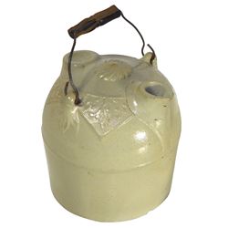 Stoneware jug, F.H. Weeks XXX harvest jug w/intricate design, Rare, c.1890's, jug in Exc cond, wood