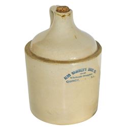 Stoneware advertising shoulder jug, Aldo Sommer's Drug Co.-Wholesale Druggists, Quincy, IL, 1 gal, V