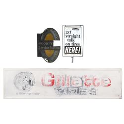 Automobilia, signs (3), B. F. Goodrich, 2-sided, 30"H x 16"W; Goodyear 2-sided diecut flange, incomp