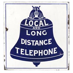 Telephone sign, Local & Long Distance, 2-sided porcelain flange, by BT & Co-Chicago & Harvey, IL, Go