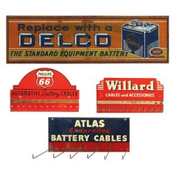 Automobilia, racks & sign (4), Phillips 66 Battery Cables, embossed metal w/no hooks, VG cond, 11.25