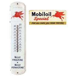 Petroliana, thermometer & sign (2), Mobil Freezone, metal, re-painted lettering & numbers, Good/VG c