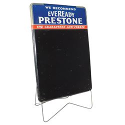 Petroliana, sidewalk sign, Eveready Prestone Anti-Freeze, metal w/writing surface, VG/Exc cond, 40"H