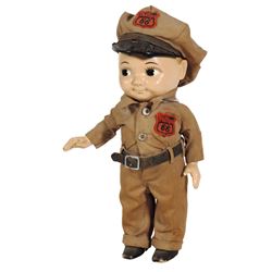 Petroliana, doll, Phillips 66 Buddy Lee, plastic, overall VG cond w/hole in bill on hat, 13 H.