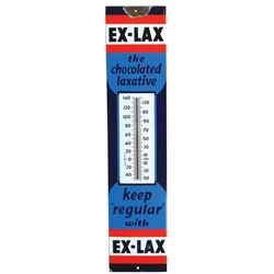 Drug store thermometer, Ex-Lax, Keep regular, 4-color porcelain, VG cond w/some loss at top, 36"H x 