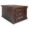 Image 1 : Spool cabinet, Goff's Best Braid, oak 3-drawer w/orig decal on back, Exc cond, 11.5"H x 17"W x 18.5"