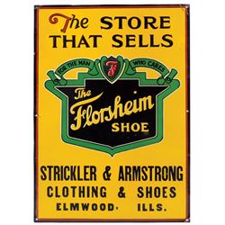 Advertising sign, The Florsheim Shoe, Strickler & Armstrong Clothing & Shoes-Elmwood, IL, self-frame