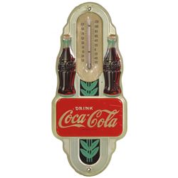 Coca-Cola thermometer, c.1941, embossed tin, Robertson Dualife-Springfield, O., VG+ cond, 16"H x 7"W