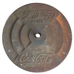 Coca-Cola curb sign base, cast iron, Exc unpainted cond, 22 Dia.