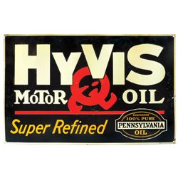 Petroliana, sign, HyVis Motor Oil Super Refined, embossed metal, American Art Works-Coshocton, O, VG