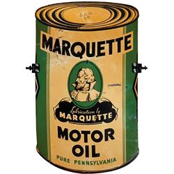 Petroliana sign, Marquette Motor Oil, 2-sided metal w/side mounts for sidewalk/curb sign, Good cond,