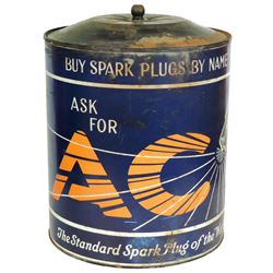 Automobilia, display, AC Spark Plugs, metal w/storage slots in back, VG cond, 18"H x 14.5"Dia.