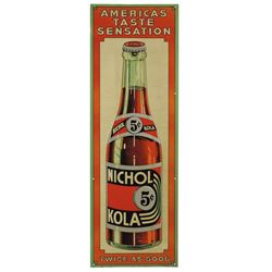 Soda fountain sign, Nichol 5 cent Kola, mfg by the Parker Metal Dec Co.-Balto, MD, embossed metal, V