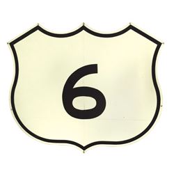 Automobilia, highway sign, #6, shield-shape, cast aluminum, Exc cond, 24"H x 28"W.