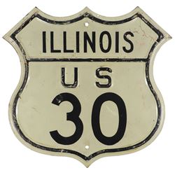 Automobilia, highway sign, Illinois U S 30 (historic Lincoln Highway) route marker, stamped S. G. Ad