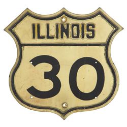 Automobilia, highway sign, Illinois US Highway 30 (Lincoln Highway), stamped steel, VG cond, 16"H x