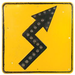 Automobilia, highway sign, S curve w/cat-eye reflectors, stamped steel, VG+ cond, 24" x 24".