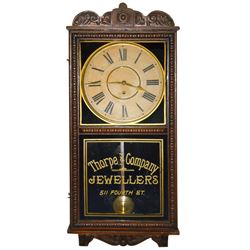 Advertising clock, Thorpe & Co. Jewelers, 511 4th St., mfgd by Waterbury Clock Co., oak regulator ca