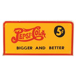 Pepsi-Cola sign, double-dot, metal, c.1936, Exc cond, 10"H x 19.75"W.