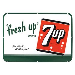 Soda fountain sign, "fresh up" with 7Up, porcelain, bright colors, Exc+ cond, 20"H x 28"W.