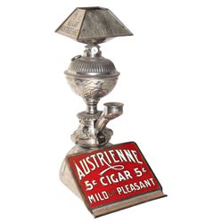 Advertising cigar lighter w/cutter, "Austrienne 5 Cent Cigar-Mild & Pleasant", orig pierced tin adv 