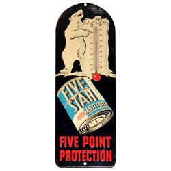 Petroliana, thermometer, Five Star Anti-Freeze Five Point Protection, made by American Can Co., embo