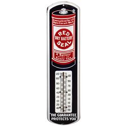 Petroliana, thermometer, Red Seal Dry Battery, porcelain, patd March 16, 1915, Beach-Coshocton, O, m