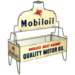 Petroliana, display rack, Mobiloil, World's Best Known Quality Motor Oil, Pegasus graphic, metal & w