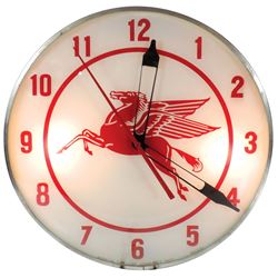 Petroliana, Mobiloil light-up clock w/Pegasus graphic, mfgd by American Time Corporation-Springfield