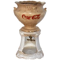 Coca-Cola syrup dispenser, The Wheeling Pottery Co. stamped on bottom of bowl & base, c.1896, no lid