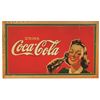 Image 1 : Coca-Cola sign, Masonite in oak frame, marked AH-1-5, top rt corner broken & scratches throughout,