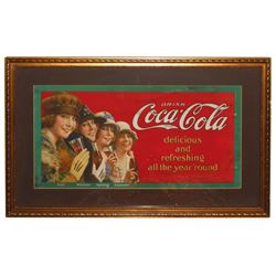 Coca-Cola trolley sign, colorful cdbd w/4 pretty girls, by Ketterlinus-Phila., c.1913, VG cond w/som